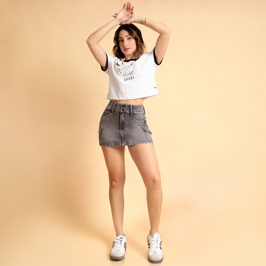 Falda Short Cintura Cargo Plomo Claro