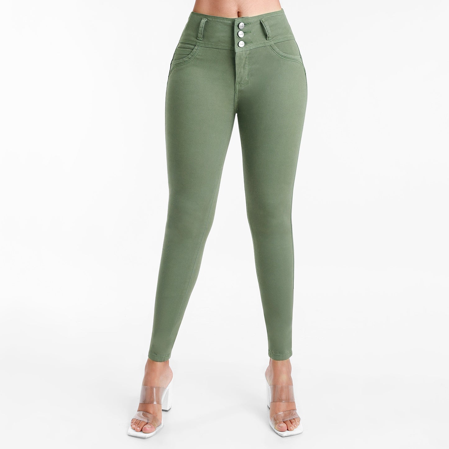 pantalon drill mujer push up plomo verde militar