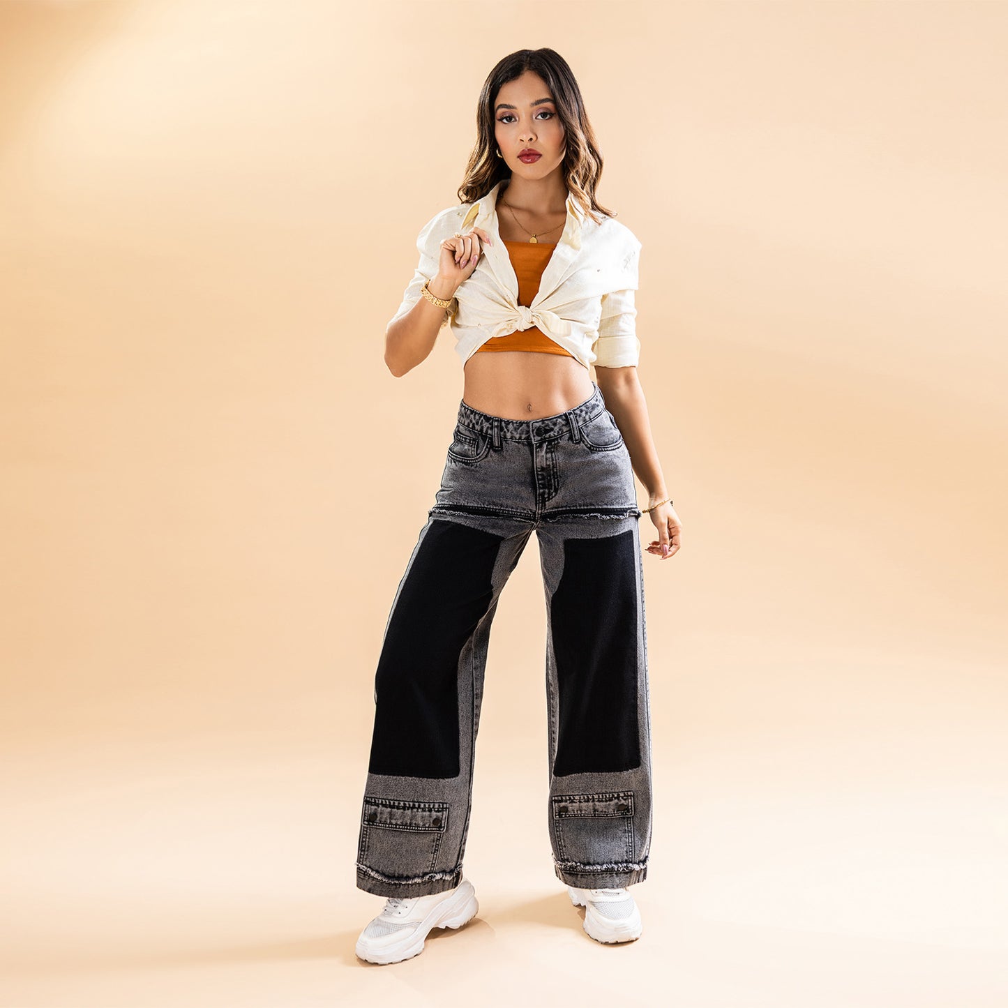 Pantalón Palazzo Cargo Negro Frosteado