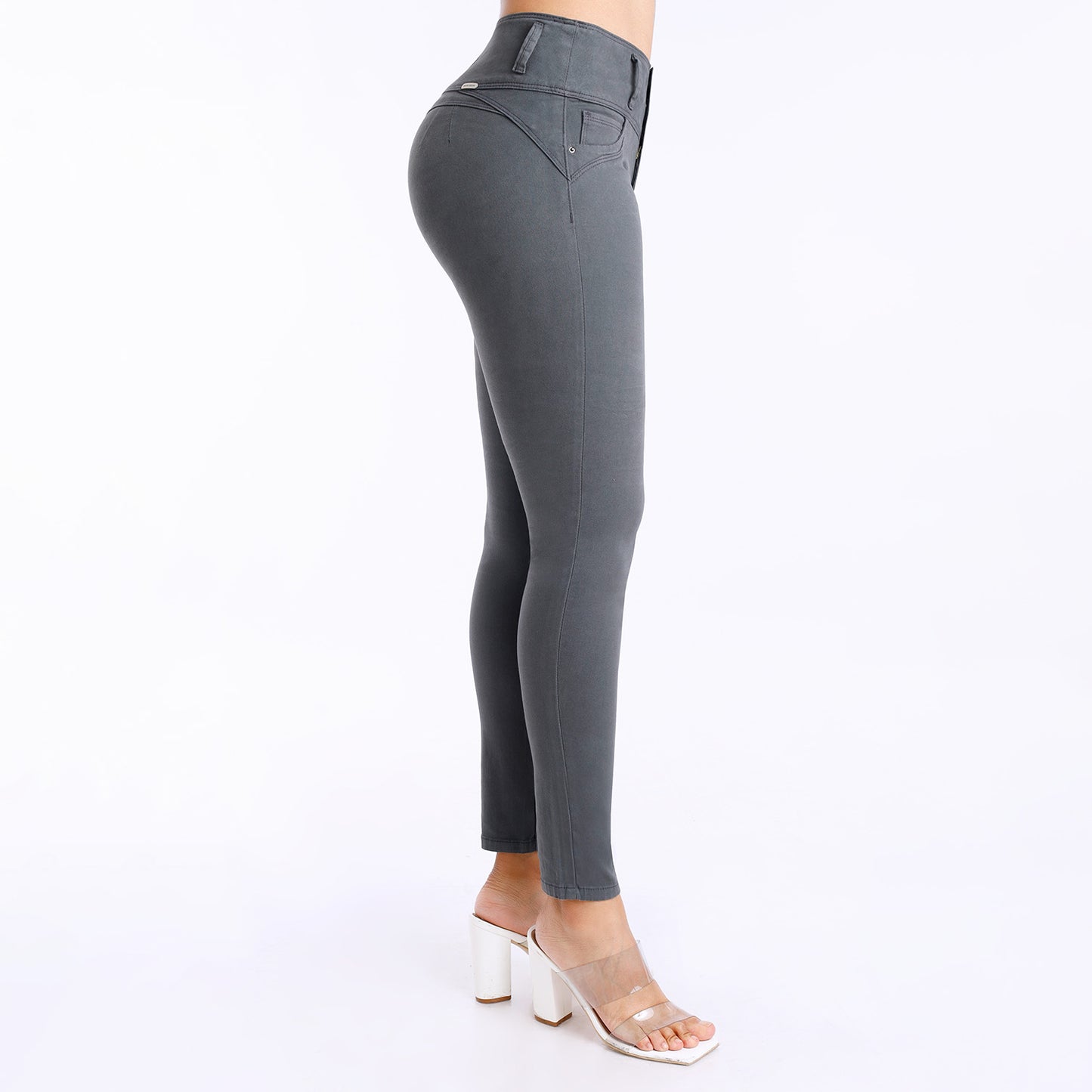 Pantalón Drill Mujer Push Up Pitillo Cintura Plomo