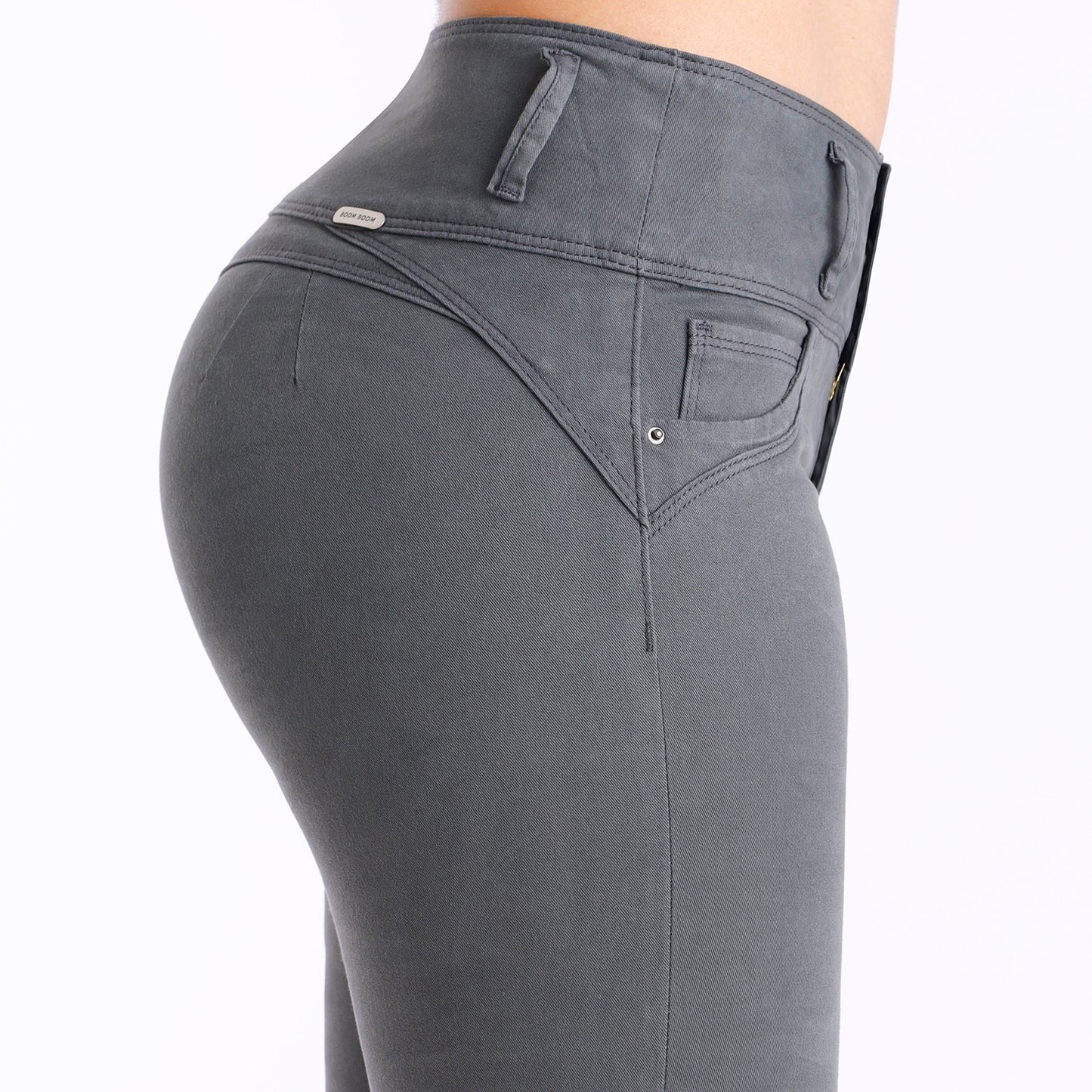Pantalón Drill Mujer Push Up Pitillo Cintura Plomo