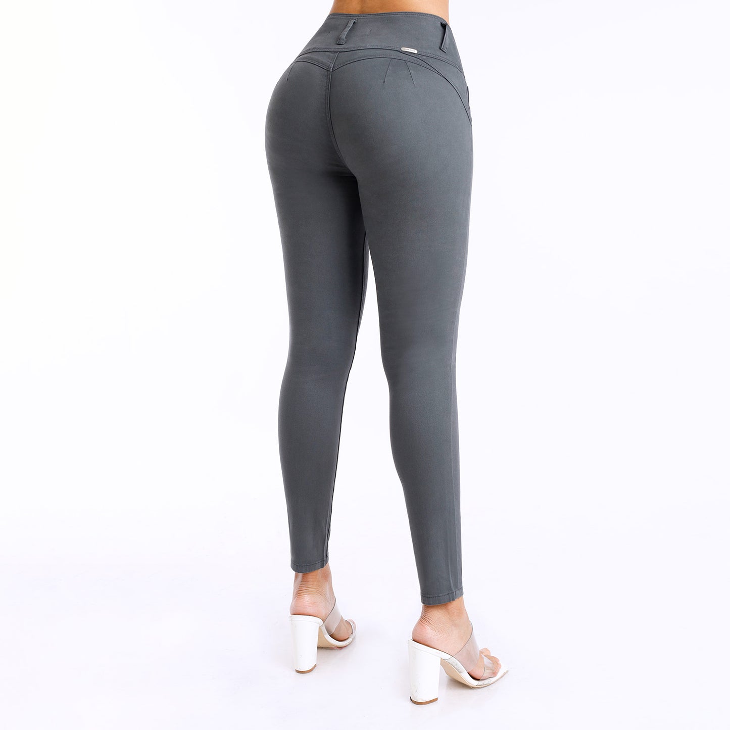 Pantalón Drill Mujer Push Up Pitillo Cintura Plomo