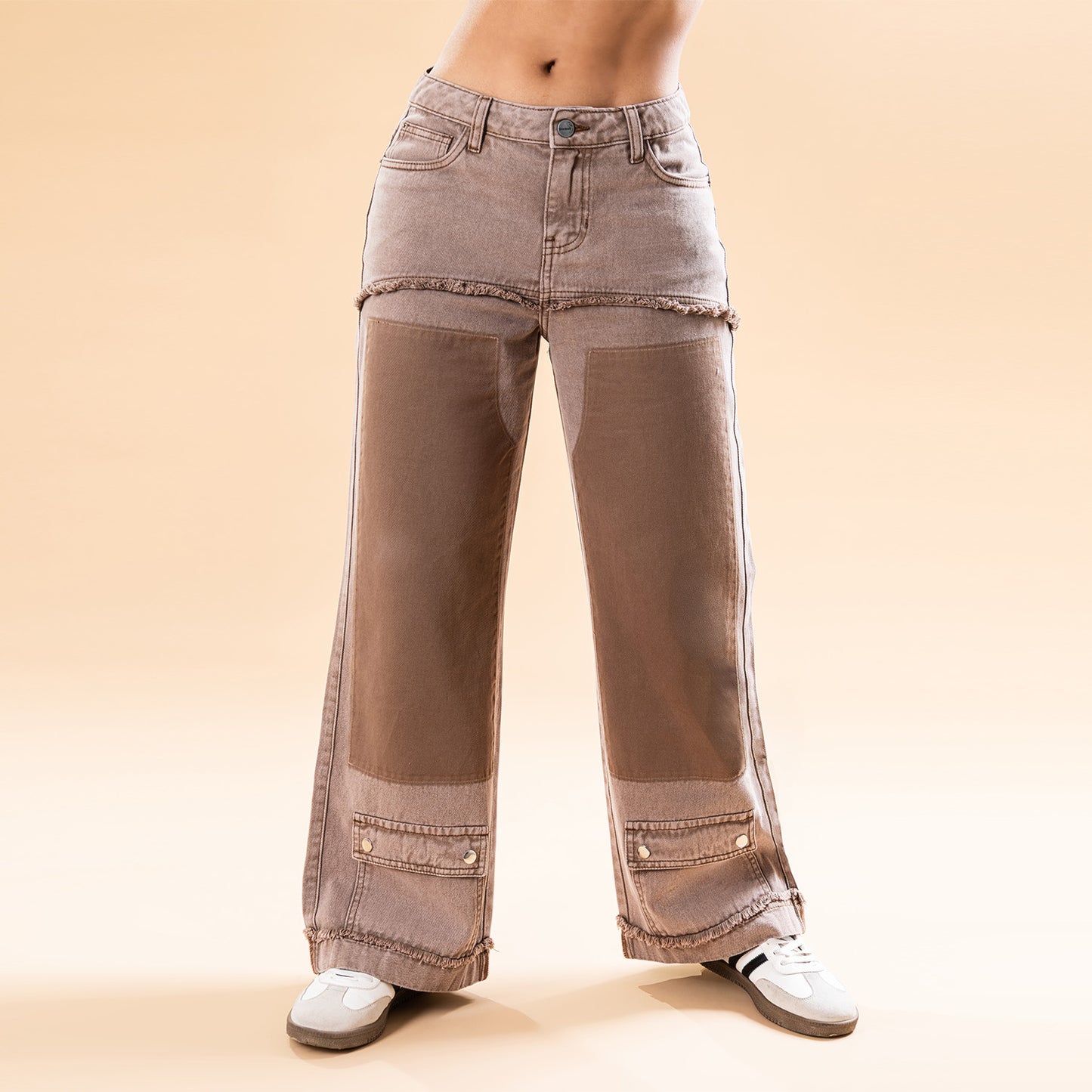 Pantalón Palazzo Cargo Beige Frosteado
