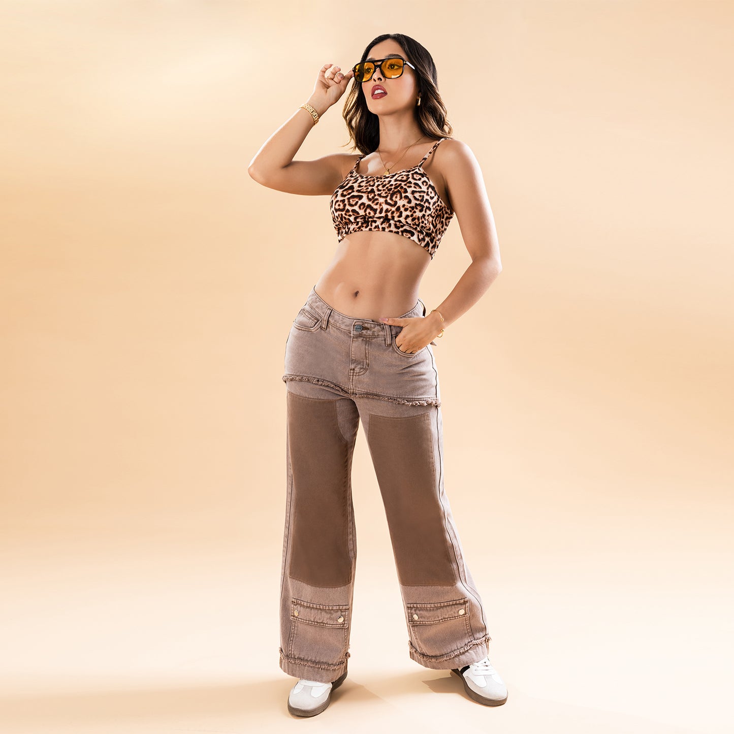 Pantalón Palazzo Cargo Beige Frosteado
