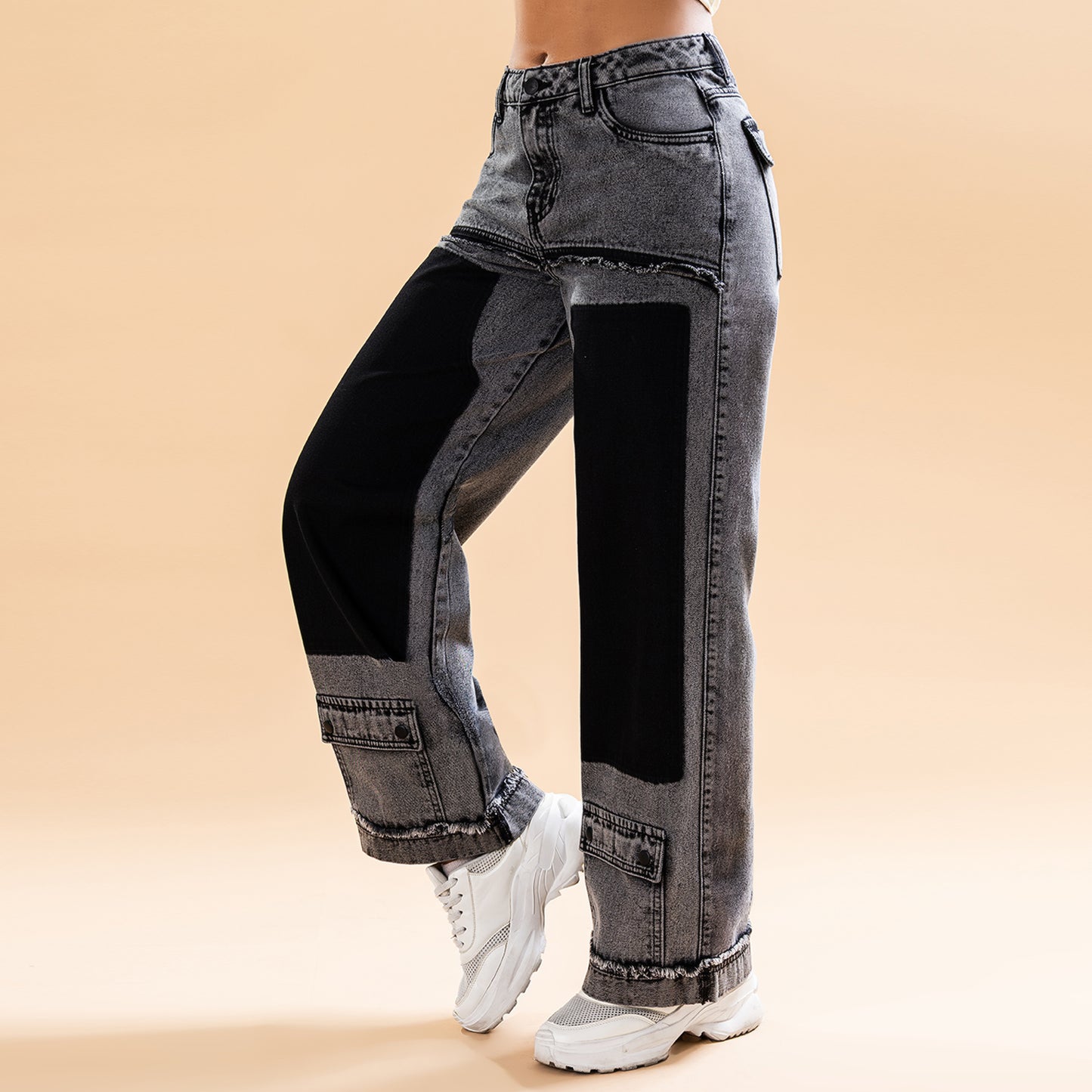Pantalón Palazzo Cargo Negro Frosteado