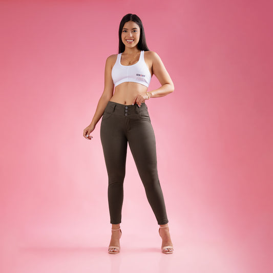 Pantalon Drill Push Up Pitillo Cintura Marrón