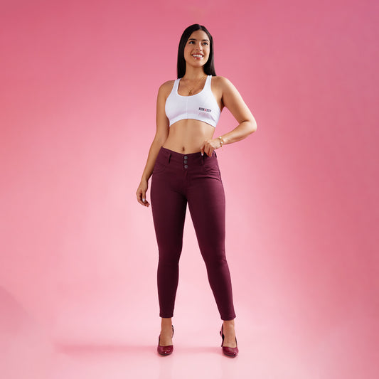 Pantalon Drill Push Up Pitillo Cintura Guinda