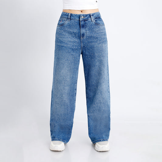 Pantalón Dama Marisol Wide Leg Cadera Cristal Frosteado