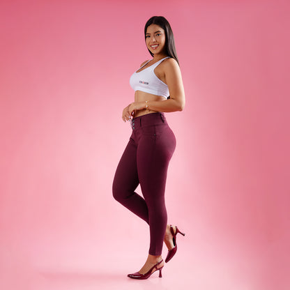 Pantalon Drill Push Up Pitillo Cintura Guinda