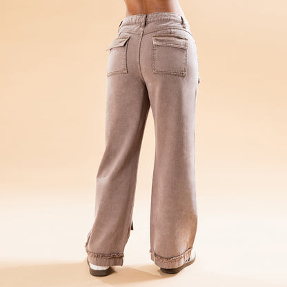 Pantalón Palazzo Cargo Beige Frosteado