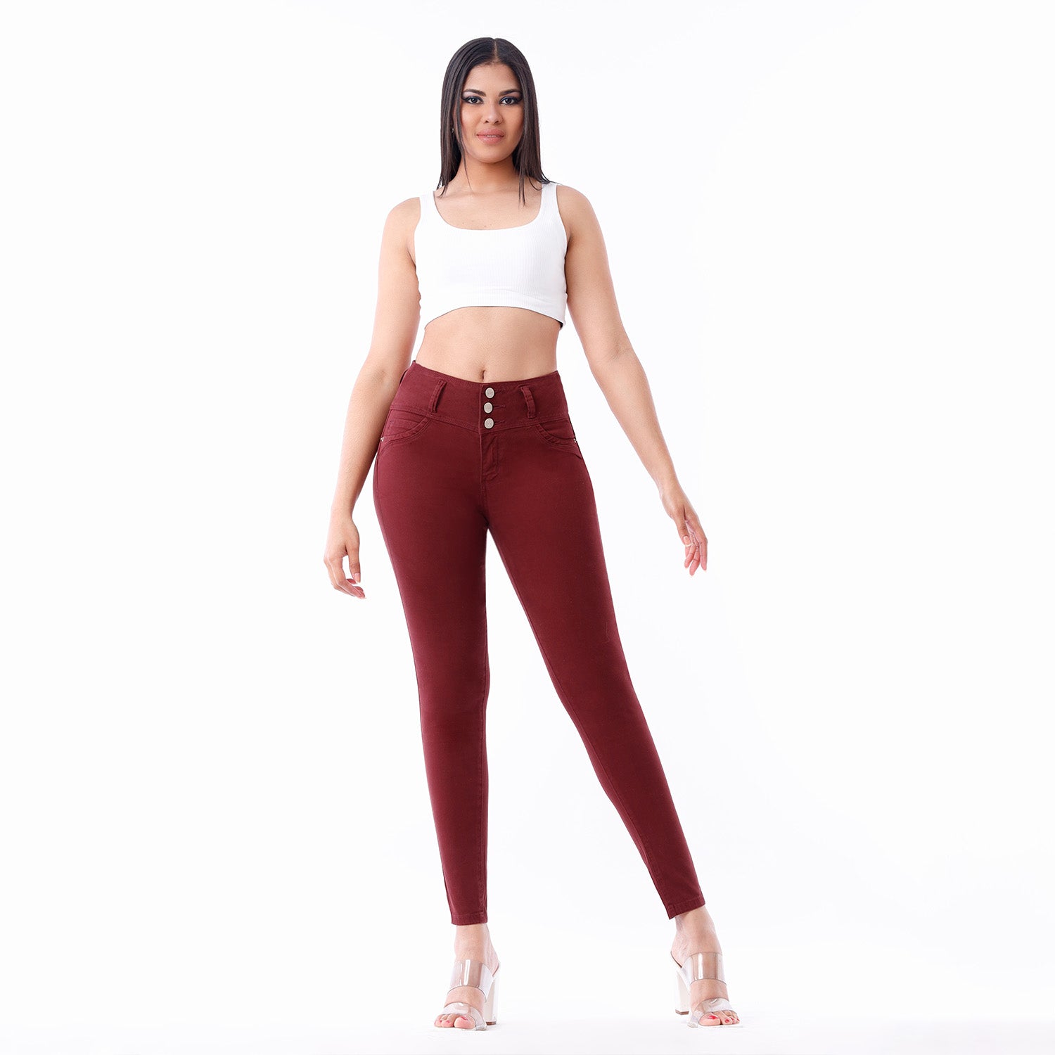 pantalon drill mujer push up vino