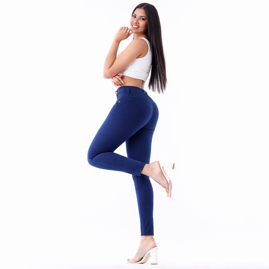 pantalon drill mujer push up azul