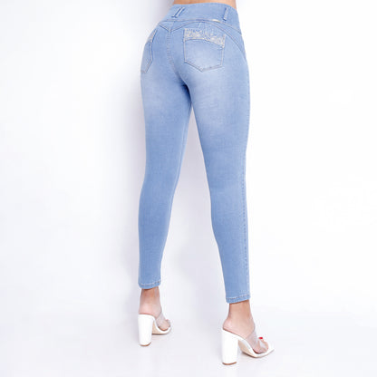 Jeans Push Up Mujer Semimoda Pitillo Cintura Cristal - 230193