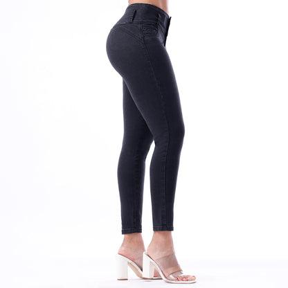 Jeans Push Up Mujer Semimoda Pitillo Semi Cintura Negro – 220281