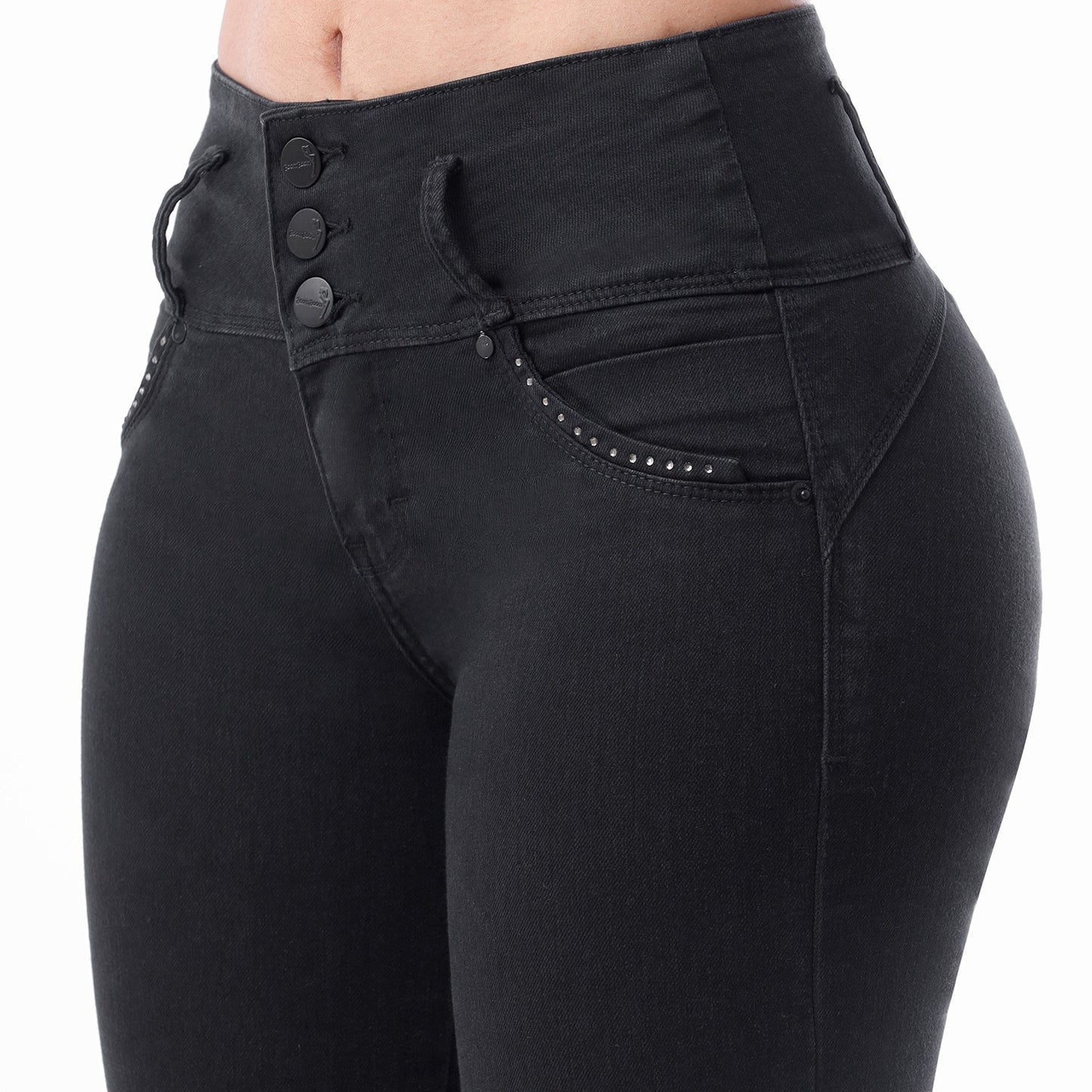 Jeans Push Up Mujer Pitillo Semi Cintura Carbón - 220348