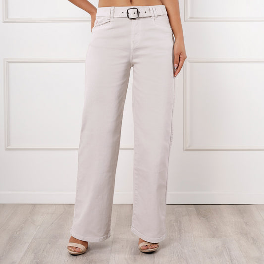 Wide Leg Mila Cintura C/correa Beige